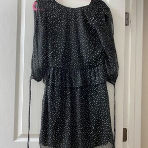ZARA long sleeve layered black dress with white stars and slits along sleeves